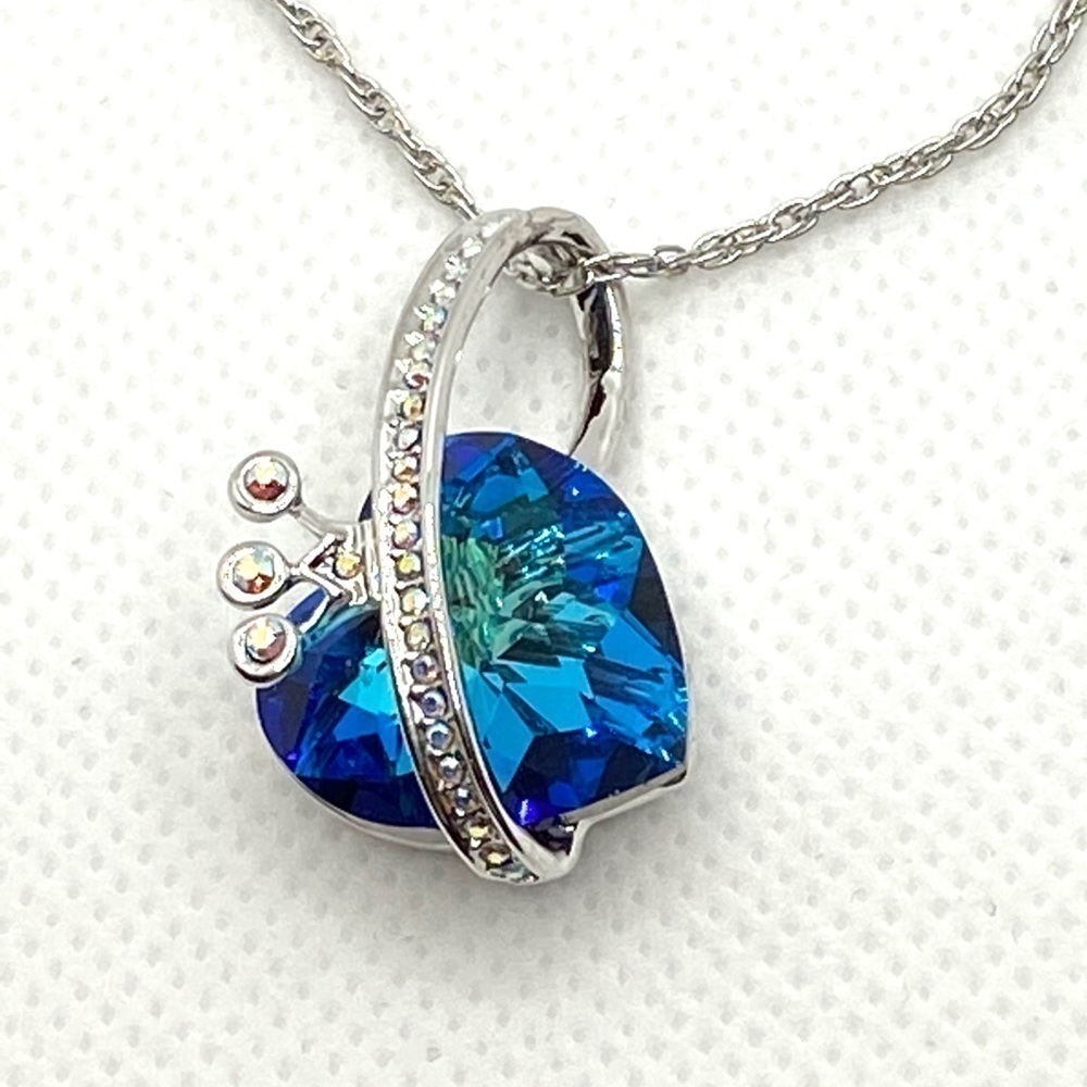 Necklace Heart Pendant with Crystal Blue Heart